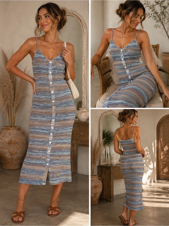 JustFab Dresses & Skirts - JustFab Ribbed Button-Front Midi Dress – Size M